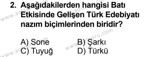 Türk Edebiyatı 1 Dersi 2014 - 2015 Yılı 3. Dönem Sınav Soruları 2. Soru