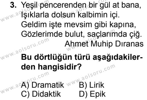 Türk Edebiyatı 1 Dersi 2014 - 2015 Yılı 3. Dönem Sınav Soruları 3. Soru