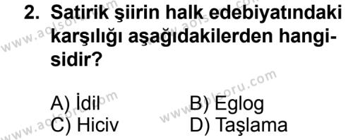 Türk Edebiyatı 1 Dersi 2014 - 2015 Yılı Ek Sınav Soruları 2. Soru