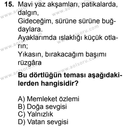 Türk Edebiyatı 1 Dersi 2015-2016 Yılı 2. Dönem Sınavı 15. Soru