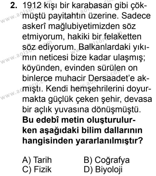 Türk Edebiyatı 1 Dersi 2015 - 2016 Yılı 3. Dönem Sınav Soruları 2. Soru