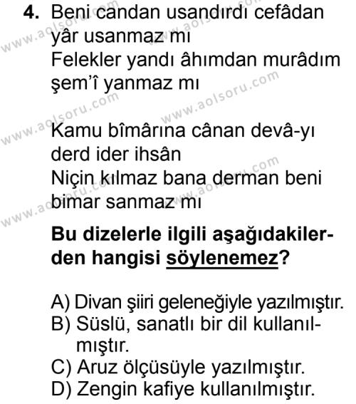 Türk Edebiyatı 1 Dersi 2015 - 2016 Yılı Ek Sınav Soruları 4. Soru