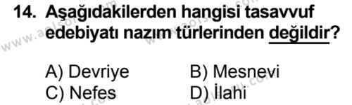 Türk Edebiyatı 1 Dersi 2016-2017 Yılı 1. Dönem Sınavı 14. Soru