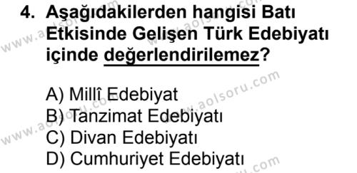 Türk Edebiyatı 1 Dersi 2016 - 2017 Yılı 2. Dönem Sınav Soruları 4. Soru