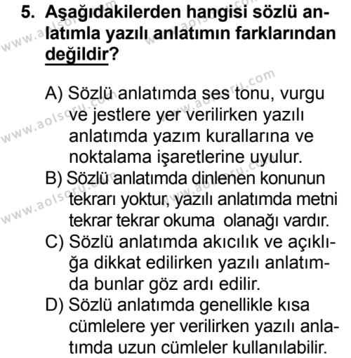 Türk Edebiyatı 1 Dersi 2016-2017 Yılı 3. Dönem Sınavı 5. Soru