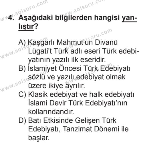 Türk Edebiyatı 1 Dersi 2016 - 2017 Yılı Ek Sınav Soruları 4. Soru
