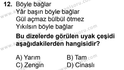 Türk Edebiyatı 1 Dersi 2017-2018 Yılı 1. Dönem Sınavı 12. Soru
