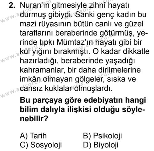 Türk Edebiyatı 1 Dersi 2017 - 2018 Yılı 2. Dönem Sınav Soruları 2. Soru
