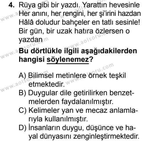 Türk Edebiyatı 1 Dersi 2017-2018 Yılı 2. Dönem Sınavı 4. Soru