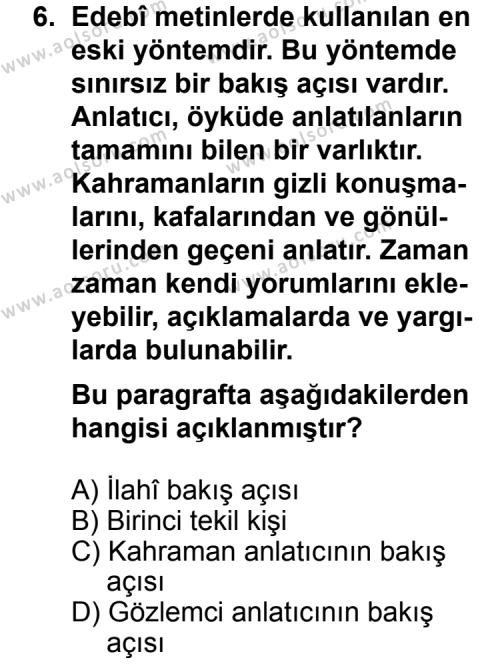 Türk Edebiyatı 2 Dersi 2011-2012 Yılı 1. Dönem Sınavı 6. Soru