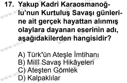 Türk Edebiyatı 2 Dersi 2011-2012 Yılı 1. Dönem Sınavı 17. Soru