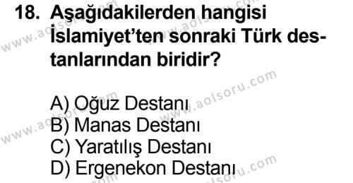 Türk Edebiyatı 2 Dersi 2011-2012 Yılı 2. Dönem Sınavı 18. Soru