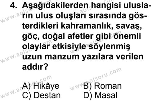 Türk Edebiyatı 2 Dersi 2011 - 2012 Yılı 3. Dönem Sınav Soruları 4. Soru