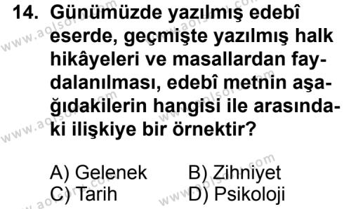 Türk Edebiyatı 2 Dersi 2011-2012 Yılı 3. Dönem Sınavı 14. Soru