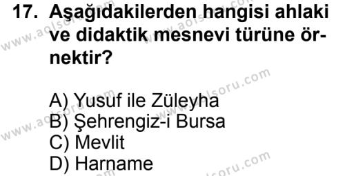 Türk Edebiyatı 2 Dersi 2011-2012 Yılı 3. Dönem Sınavı 17. Soru