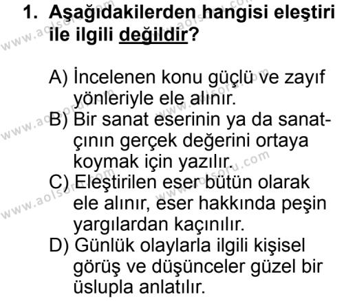 Türk Edebiyatı 2 Dersi 2011 - 2012 Yılı Ek Sınav Soruları 1. Soru