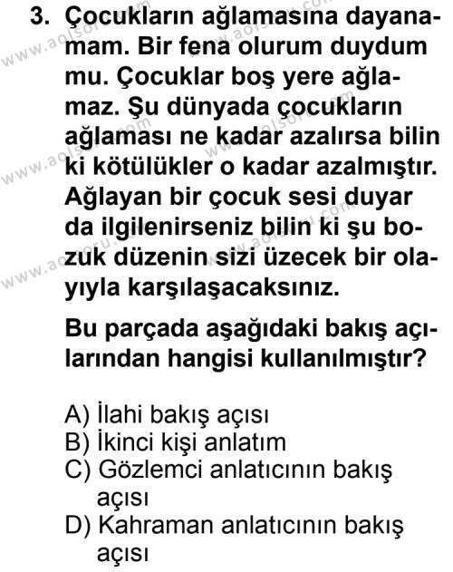 Türk Edebiyatı 2 Dersi 2012 - 2013 Yılı 1. Dönem Sınav Soruları 3. Soru