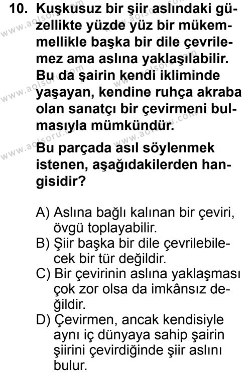 Türk Edebiyatı 2 Dersi 2012-2013 Yılı 1. Dönem Sınavı 10. Soru