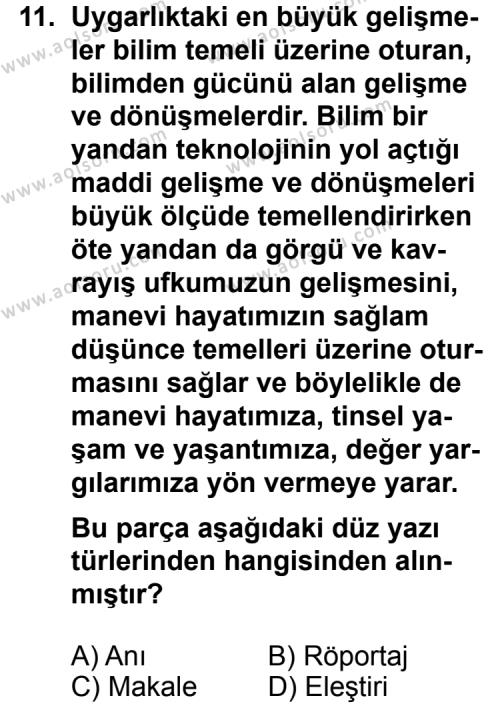 Türk Edebiyatı 2 Dersi 2012-2013 Yılı 1. Dönem Sınavı 11. Soru