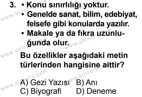 Türk Edebiyatı 2 Dersi 2013 - 2014 Yılı 1. Dönem Sınav Soruları 3. Soru
