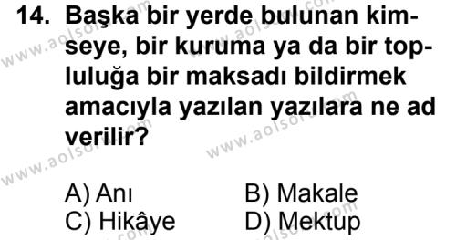 Türk Edebiyatı 2 Dersi 2013-2014 Yılı 2. Dönem Sınavı 14. Soru