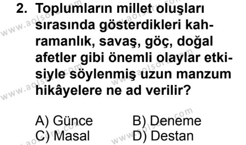 Türk Edebiyatı 2 Dersi 2013 - 2014 Yılı 3. Dönem Sınav Soruları 2. Soru