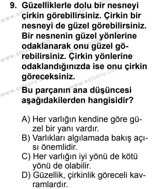 Türk Edebiyatı 2 Dersi 2013-2014 Yılı 3. Dönem Sınavı 9. Soru