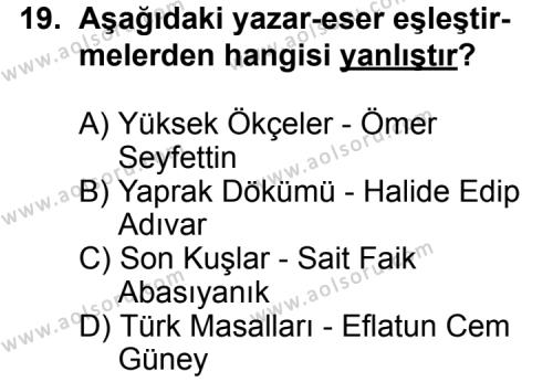 Türk Edebiyatı 2 Dersi 2014-2015 Yılı 1. Dönem Sınavı 19. Soru