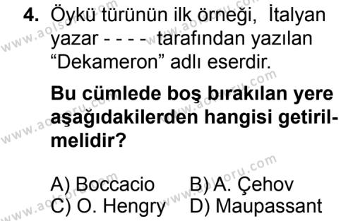 Türk Edebiyatı 2 Dersi 2014 - 2015 Yılı 2. Dönem Sınav Soruları 4. Soru
