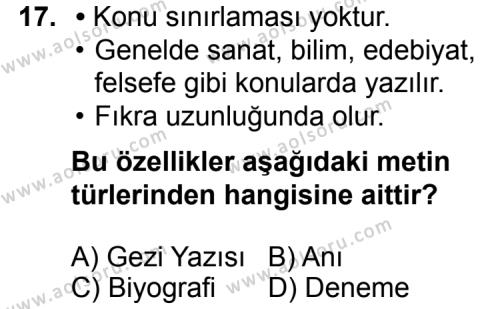 Türk Edebiyatı 2 Dersi 2014-2015 Yılı 3. Dönem Sınavı 17. Soru