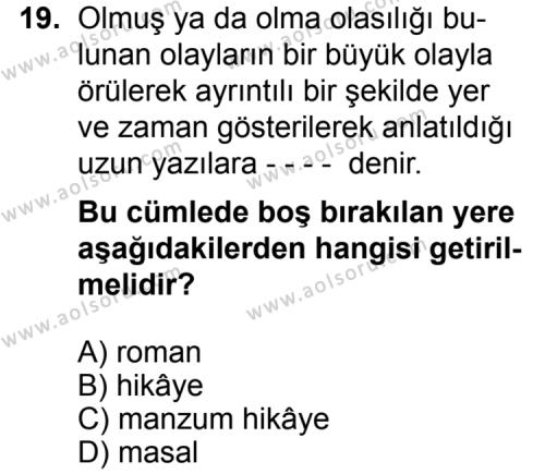 Türk Edebiyatı 2 Dersi 2015-2016 Yılı 1. Dönem Sınavı 19. Soru