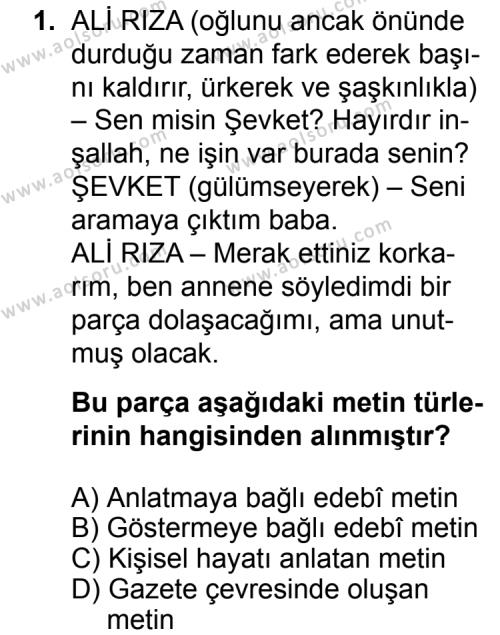 Türk Edebiyatı 2 Dersi 2015 - 2016 Yılı 2. Dönem Sınav Soruları 1. Soru
