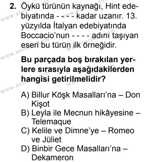 Türk Edebiyatı 2 Dersi 2015 - 2016 Yılı 2. Dönem Sınav Soruları 2. Soru