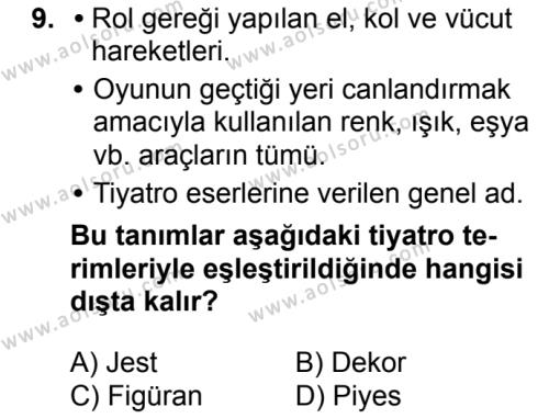 Türk Edebiyatı 2 Dersi 2017-2018 Yılı 1. Dönem Sınavı 9. Soru