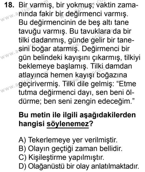 Türk Edebiyatı 2 Dersi 2017-2018 Yılı 2. Dönem Sınavı 18. Soru