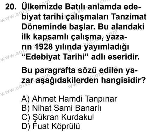 Türk Edebiyatı 3 Dersi 2011-2012 Yılı 1. Dönem Sınavı 20. Soru