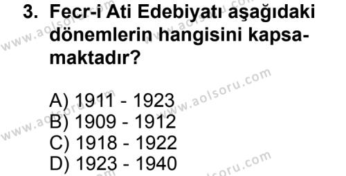 Türk Edebiyatı 3 Dersi 2011 - 2012 Yılı 2. Dönem Sınav Soruları 3. Soru