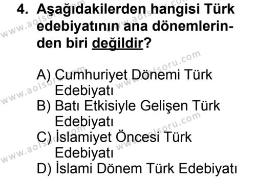 Türk Edebiyatı 3 Dersi 2011 - 2012 Yılı 3. Dönem Sınav Soruları 4. Soru
