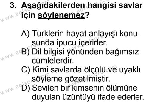 Türk Edebiyatı 3 Dersi 2012 - 2013 Yılı 1. Dönem Sınav Soruları 3. Soru