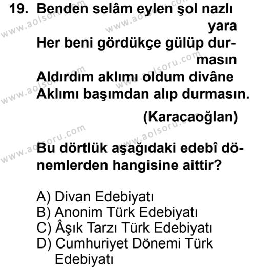 Türk Edebiyatı 3 Dersi 2012-2013 Yılı 1. Dönem Sınavı 19. Soru