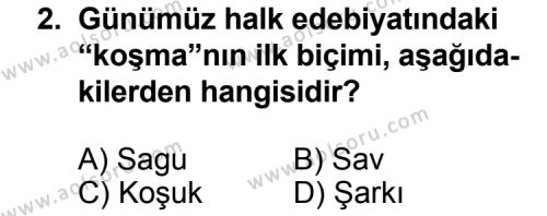 Türk Edebiyatı 3 Dersi 2012 - 2013 Yılı 2. Dönem Sınav Soruları 2. Soru