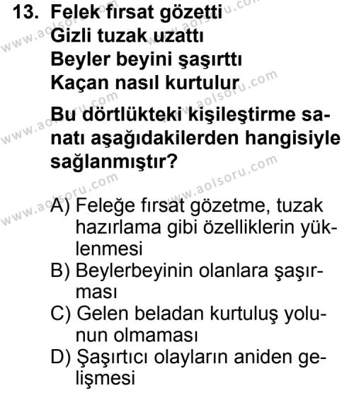 Türk Edebiyatı 3 Dersi 2012-2013 Yılı 2. Dönem Sınavı 13. Soru