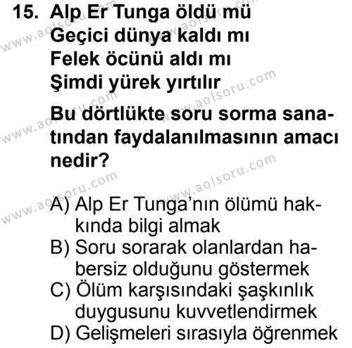 Türk Edebiyatı 3 Dersi 2012-2013 Yılı 2. Dönem Sınavı 15. Soru