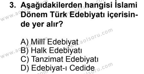 Türk Edebiyatı 3 Dersi 2013 - 2014 Yılı 1. Dönem Sınav Soruları 3. Soru