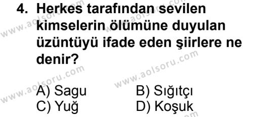 Türk Edebiyatı 3 Dersi 2013 - 2014 Yılı 1. Dönem Sınav Soruları 4. Soru