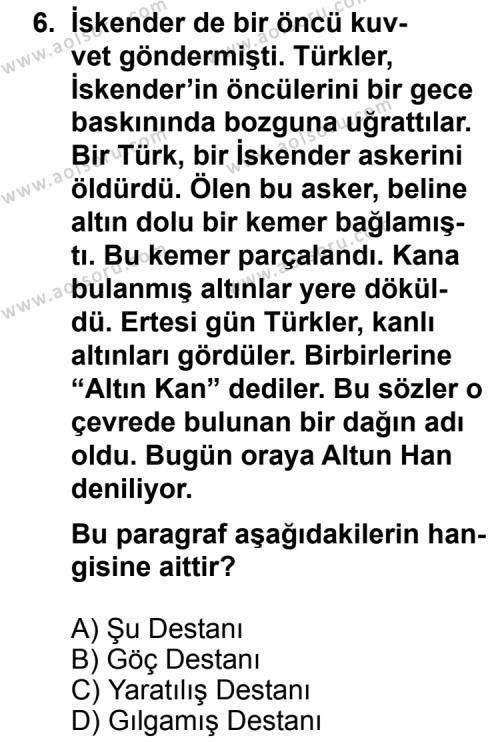 Türk Edebiyatı 3 Dersi 2013-2014 Yılı 1. Dönem Sınavı 6. Soru
