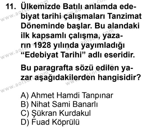 Türk Edebiyatı 3 Dersi 2013-2014 Yılı 1. Dönem Sınavı 11. Soru