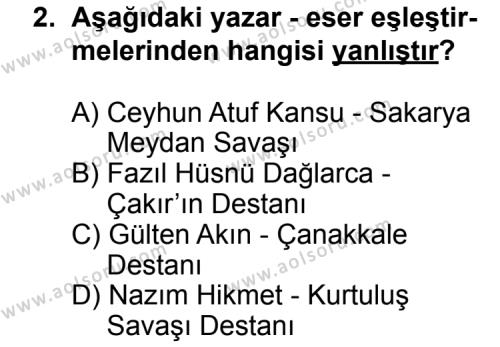 Türk Edebiyatı 3 Dersi 2013 - 2014 Yılı 2. Dönem Sınav Soruları 2. Soru