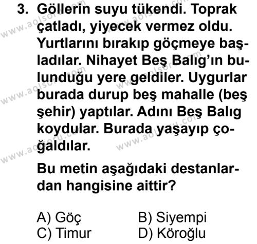 Türk Edebiyatı 3 Dersi 2013 - 2014 Yılı 2. Dönem Sınav Soruları 3. Soru
