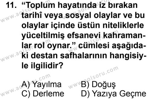 Türk Edebiyatı 3 Dersi 2013-2014 Yılı 2. Dönem Sınavı 11. Soru